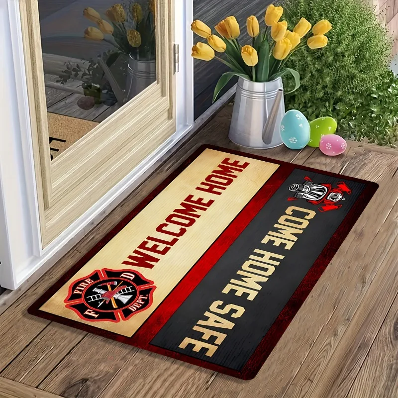 Welcome Home Firefighter Badge Pattern/Trucker Doormat 3D Printed Non Slip Door Floor Mats Decor Porch Doormat Halloween Gifts