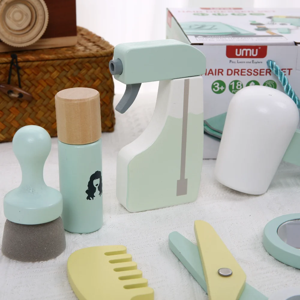 Simulated Hair Bag Set, Children's Home Play, Role-Playing, Hair Cutting Tools, Wooden baby Makeup
