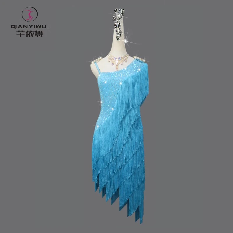 

2024 New Professional Latin Dance Dress Sexy Party Fringe Skirt Line Suit Midi Stand Ball Practice Wear Sport Clothes Prom Samba