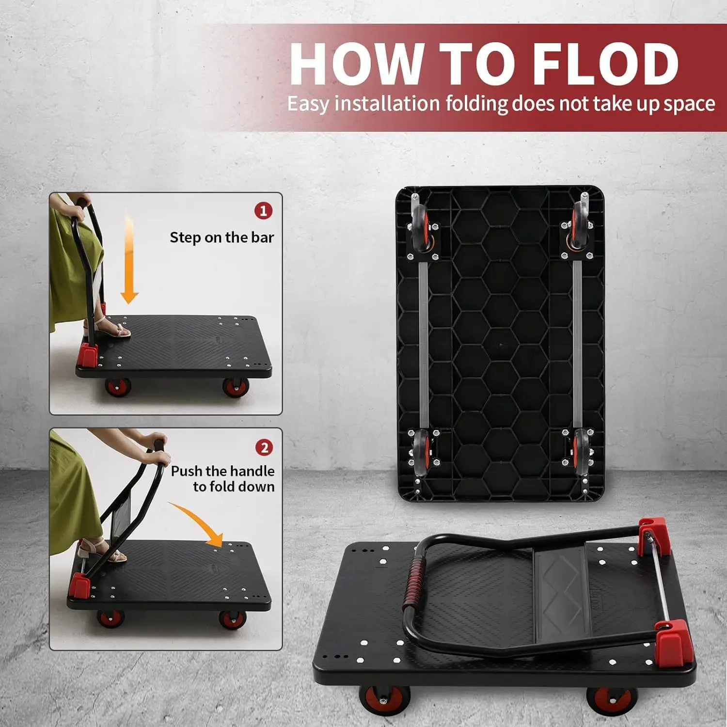 Foldable Hand Trucks with 1000LB Weight Capacity 36x24Inch Large Size for Easy Storage and 360 Degree Swivel Wheels