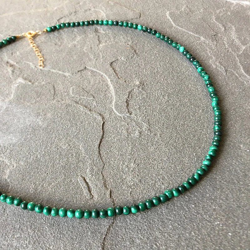 New natural stone stainless steel beaded necklace for men and women surfing natural malachite necklace tribal trend jewelry