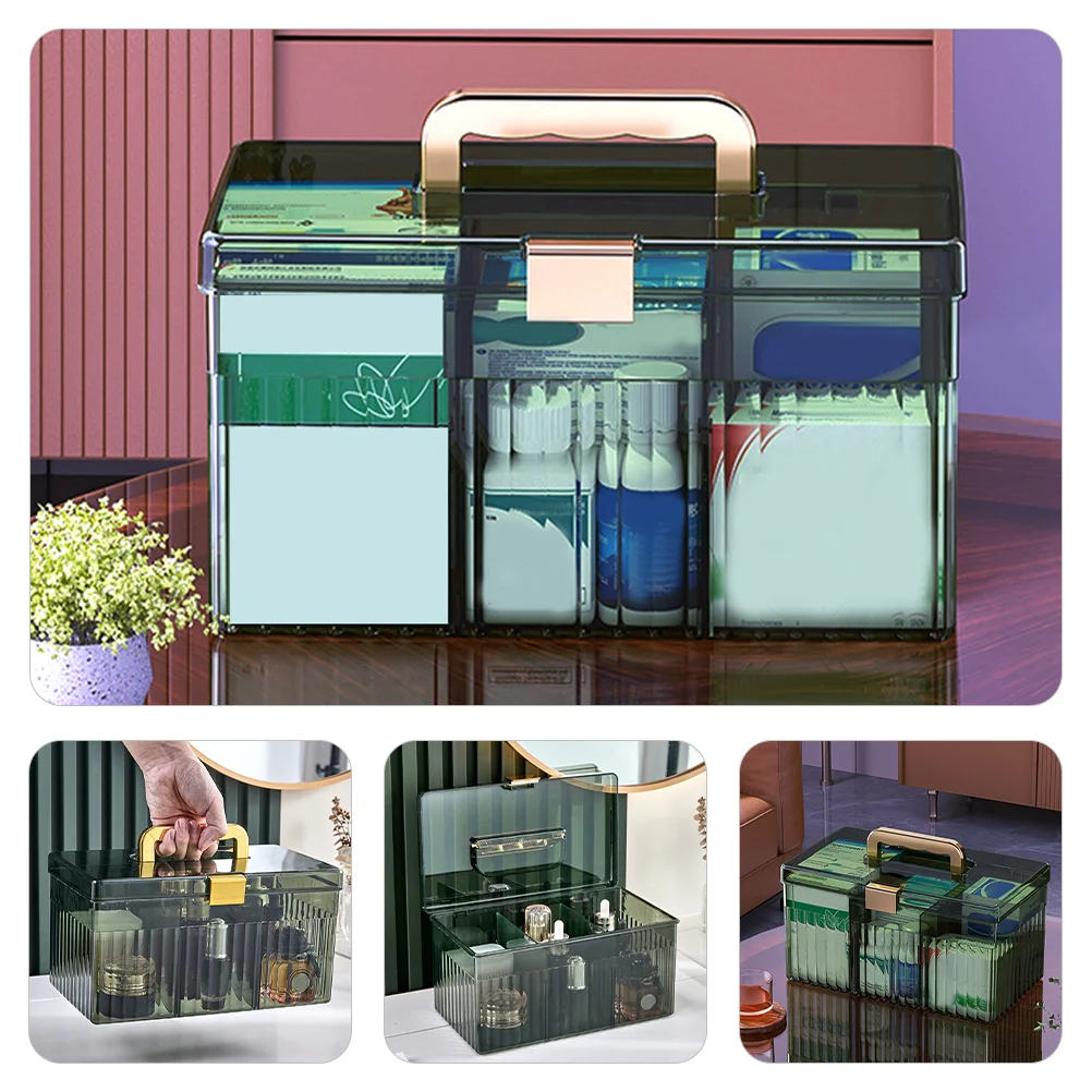Portable Medicine Case with Handle Large Capacity Sturdy Plastic Medication Organizer for Home Travel First Aid Storage Box