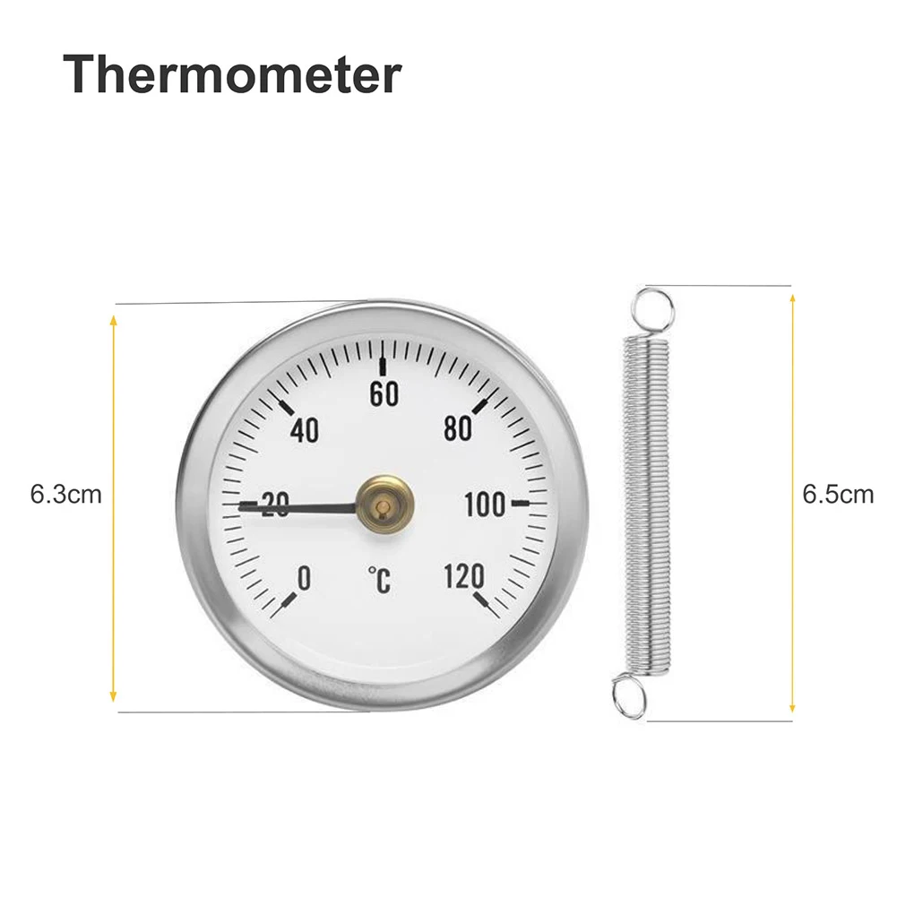 0 To 120℃ Stainless Steel Clamp-on Tube Thermometer On Tube Heating Spring Kit 63mm Industrial Pipeline Thermometer And Spring