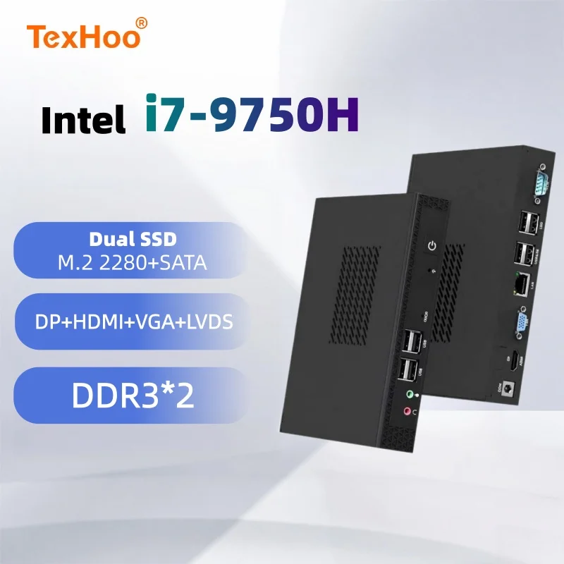 TexHoo Mini PC Intel I7-9750H ITX Portable PC S232*2 Win10 i5 7300HQ 8GB DDR3L 512GB SSD 4K@60Hz Desktop Mini Computer for Offic