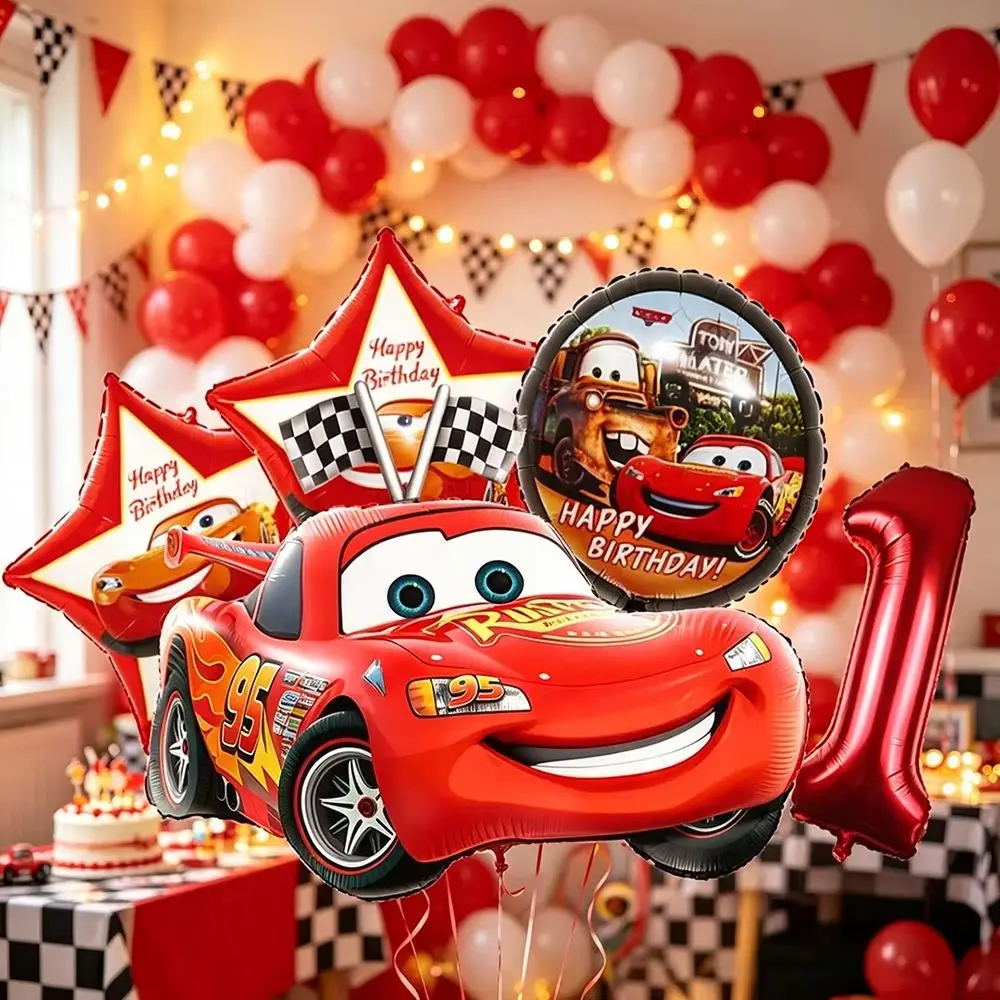 /Cartoon Lightning Car Theme Foil Balloons Set Number1-8 Balloon Cartoon Car Happy Birthday Party Decoration Supplies Party Prop view 3