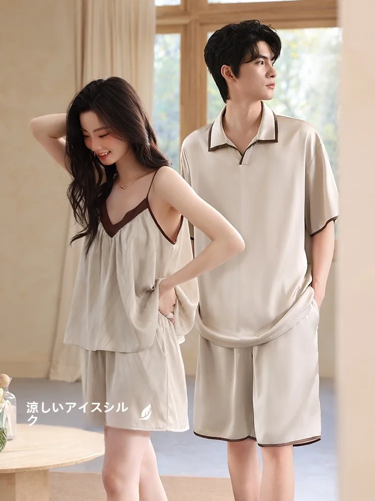 xuanjiang-set-pigiama-estivo-in-seta-ghiaccio-per-coppie-sottile-a-maniche-corte-con-imbottitura-sul-petto-e-pantaloncini-abbigliamento-da-casa-per-uomo-e-donna
