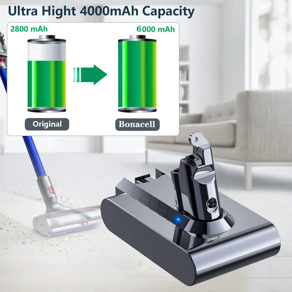 Dyson v6-掃除機用バッテリー,dyson,21.6v,6000mah,dc58,dc59,dc62
