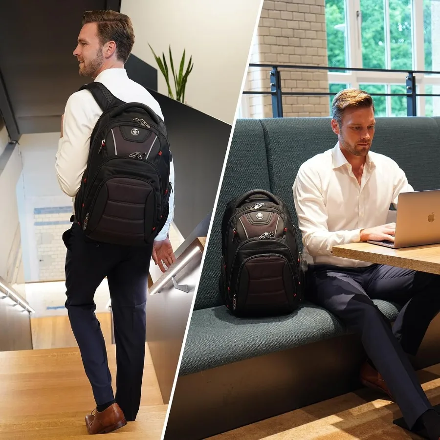 حقيبة ظهر للكمبيوتر المحمول للرجال بتصميم Swissdigital للرجال بسعة كبيرة حقيبة سفر للأعمال باللون الأسود/البني J14-32