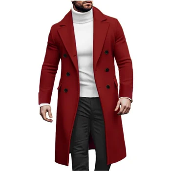 Men's Long Double-Breasted Wool Blend Coat 3 Men Long Double-breasted Coat with Lining Warm Type Coats Wool Blend Lapel Casual Fashion Men's Clothing Eu Size Customized 3