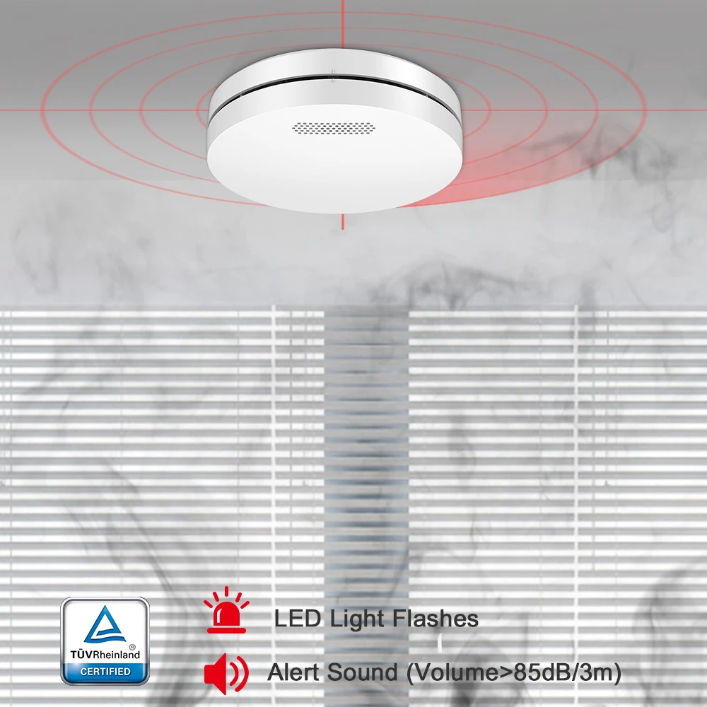 CPVAN-Detector de humo independiente, fotoeléctrico independiente, 85dB, alarma de sonido, Sensor de Fumar para seguridad del hogar