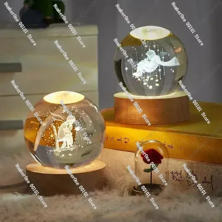 6/8cm Solar System Crystal Ball Decoration The Little Prince LED Light Crystal Ball with Stand Globe Home Decor Birthday Gift