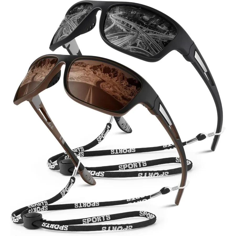 

Polarized Sports Sunglasses for Men Women: Rectangular Design with UV400 Protection Ideal for Fishing and Driving Enhancing Vis