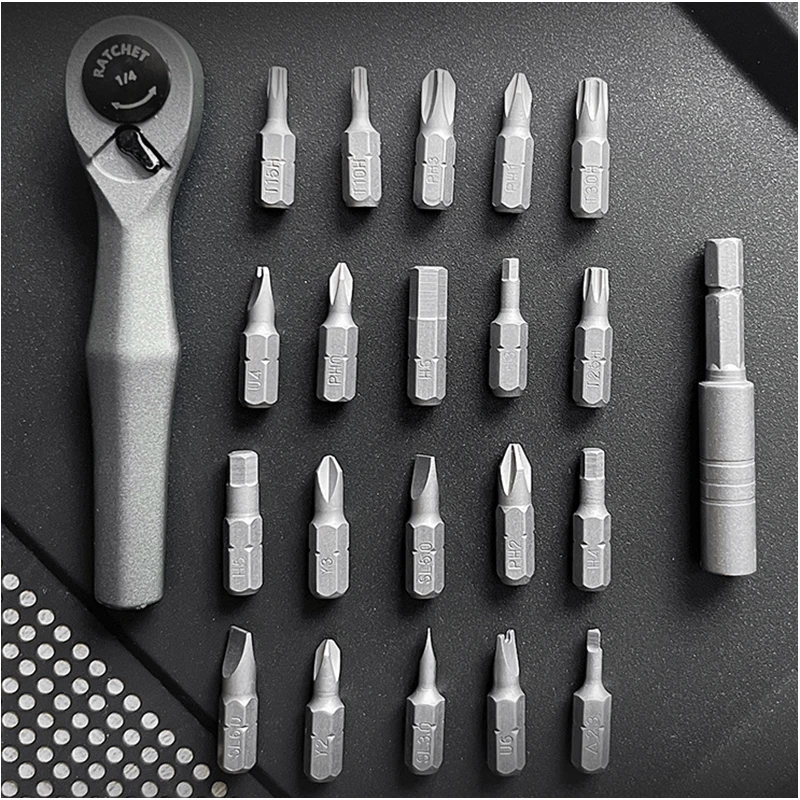 Multifuncional Ratchet Screwdriver Set pequena ferramenta de manutenção, frente e verso, cruz hexagonal, 22 pcs