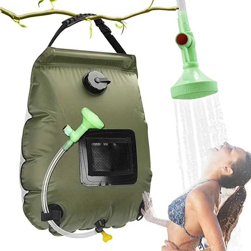 5 Gallon Solar Heated Camping Shower Bag - Portable Bath Bag with Detachable Hose and Switchable Shower Head