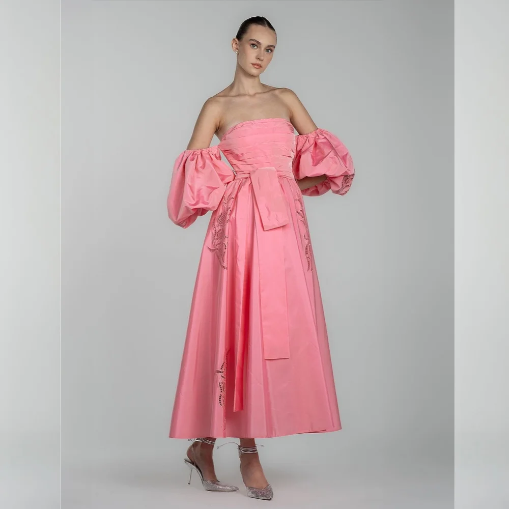 

Customized Jersey Pattern Ruched Evening A-line Off-the-shoulder Bespoke Occasion Gown Midi Dresses