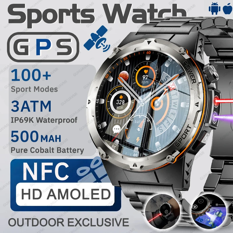 

2025 Outdoors NEW GPS Sports Smart Watch Men NFC Heart Rate 100+Sports 3ATM Waterproof 500mAh Infrared HD Bluetooth Call Watches