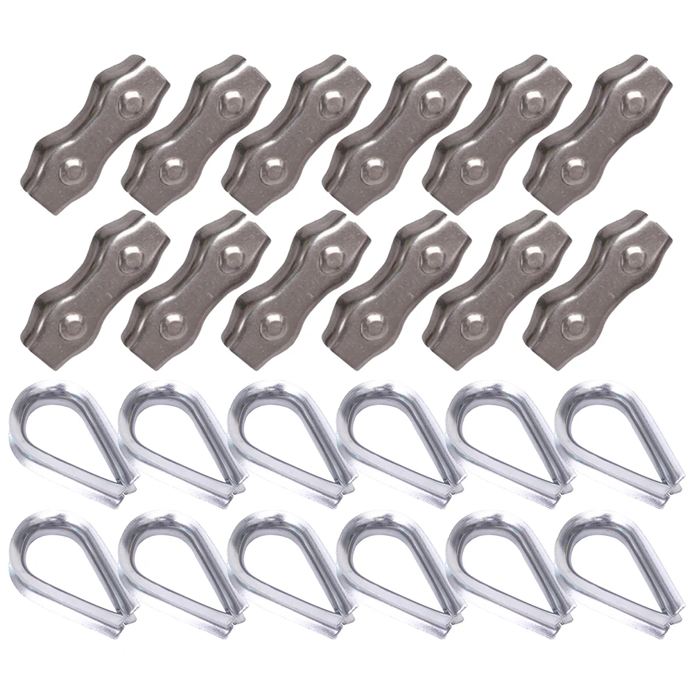 12-Kit Duplex Clamp And Wire Rope Thimble Kit 304 Stainless Steel Rope Clip Kitchen Dining  Bar 304 Stainless Steel