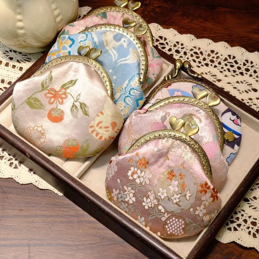 Anti-lost Kiss Lock Coin Purse Polyester Portable Brocade Mini Pouch Shell-shaped Thickened Embroidered Small Pocket Girls