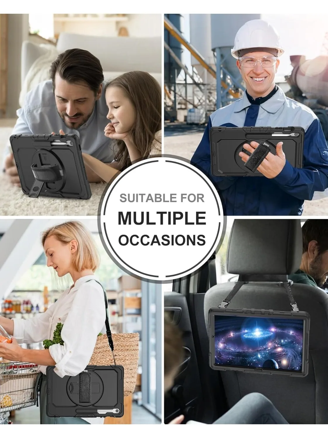 Etui odporne na wstrząsy do Samsung Galaxy Tab S11 Ultra 14.6, S10 FE+13.1 Lite10.9, S9 Plus 12.4, S8, S7, folia ochronna na ekran + pokrowiec z uchwytem i paskiem — zdjęcie produktu 7
