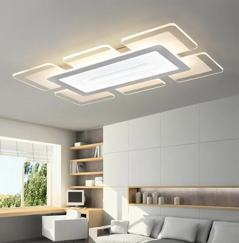 Moderna luz de teto led retangular e quadrada sala estar acrílico criativo quarto lâmpada AC110-240V