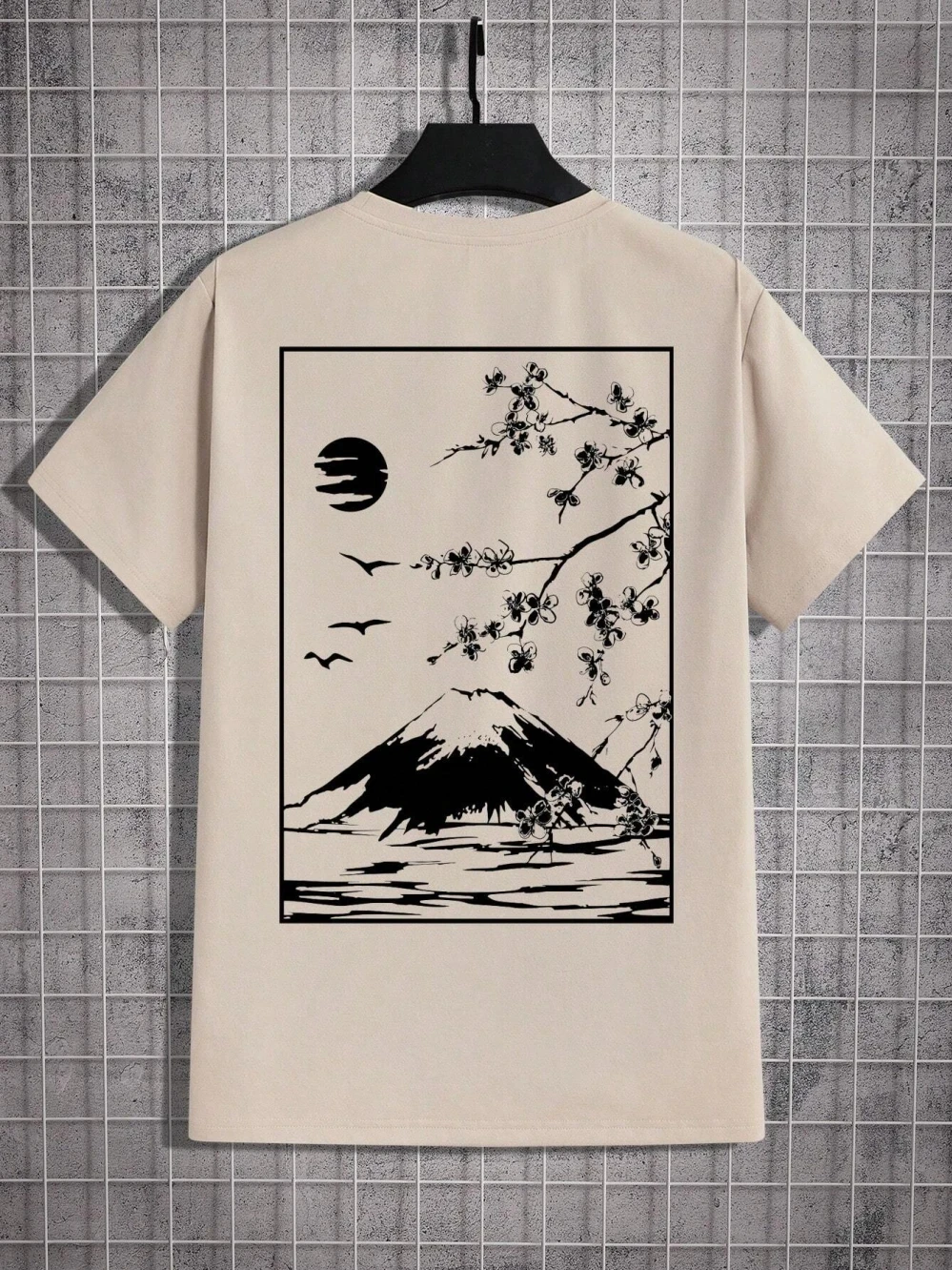 3D Printed Tokyo Sakura Mt. Fuji Business Card Summer Men\'s T-Shirt Casual Loose Breathable Crew Neck Short Sleeve Oversized Top