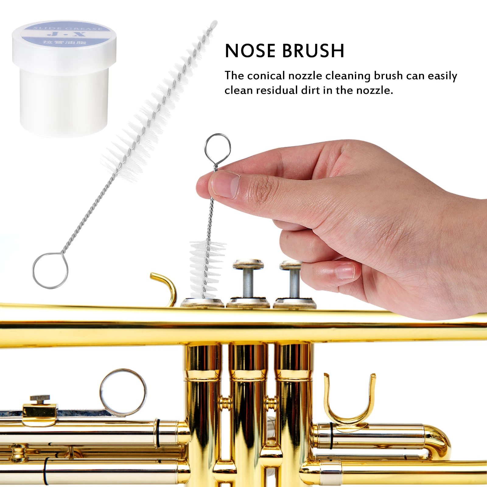 

5 Piece Trumpet Cleaning Kit Mouthpiece Brush Cloth Cream Gloves for Horn Flute Instruments Care Set Accessories
