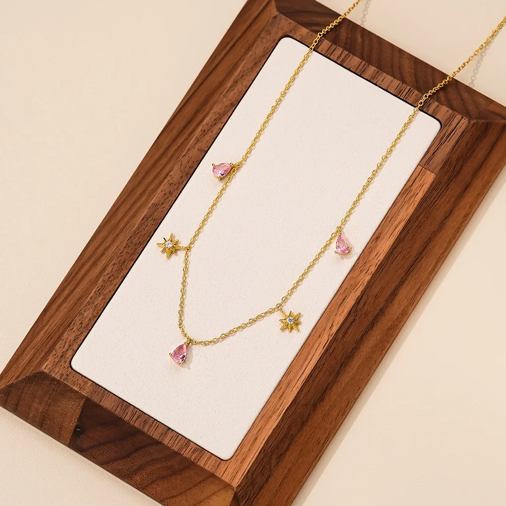 قلادة زركون ملونة للنساء ، فضة إسترليني هندسية ، فاخرة ، خفيفة ، بسيطة ، سلسلة ترقوة ، مجوهرات أنيقة #4