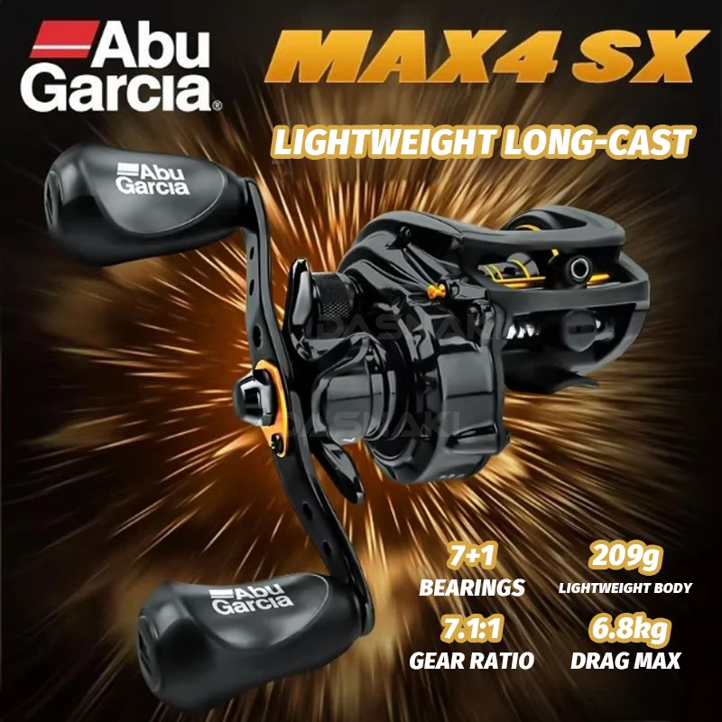 Carretilha de pesca original Abu Garcia MAX4 SX 4+1BB com relação de transmissão 6.4 para arremesso longo.