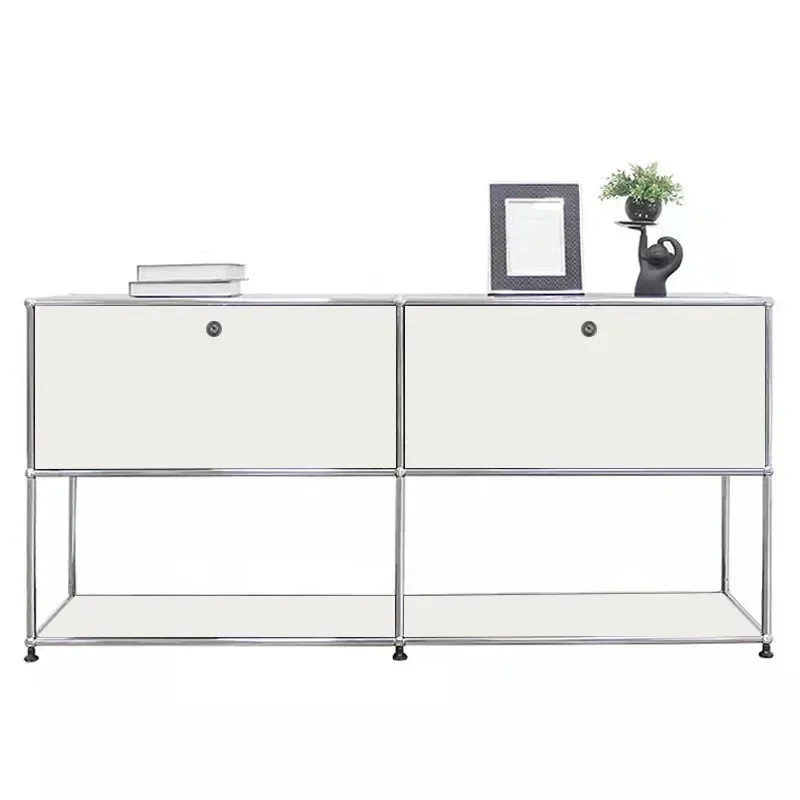 Modern living room cabinet storage side panels with modular solid wood stainless steel frames
