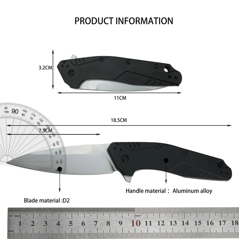 Hunting camping KS1812 folding knife outdoor aluminum alloy black handle D2 blade EDC survival folding knife