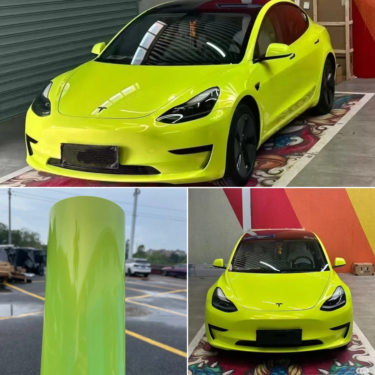 

PET Car Bumper Wrap Glossy Metallic Fluorescence car protection film yellow