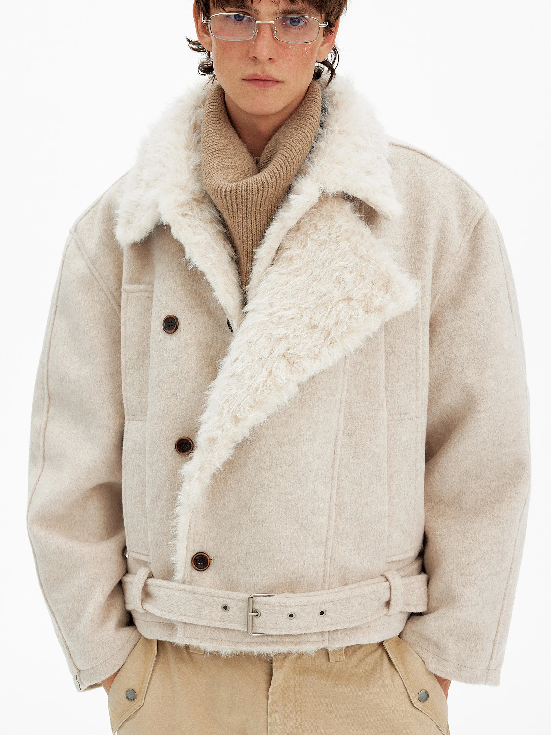 

Retro American Double-Breasted Cotton Jaet with Fur Collar for Men Warm Casual Outerwear for Couples in Winter