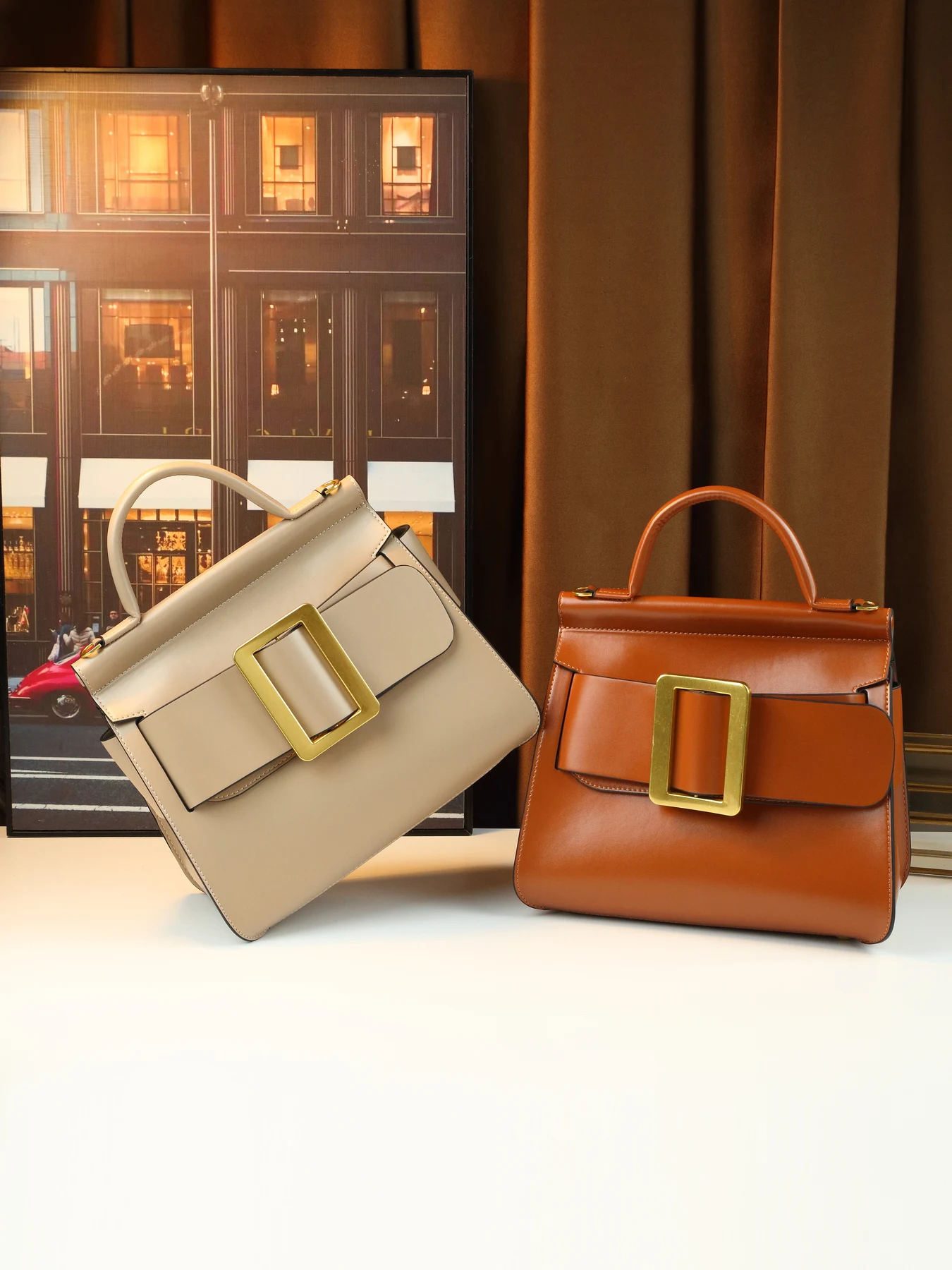 

Fashion new metal square buckle design handbag women's high-end commuting large-capacity Boston bag
