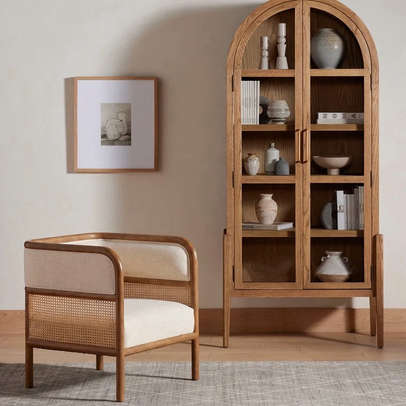 Luxury Modern American Oak Mirror Antique Champagne Finish Display Bar Home Wine Cabinet Modern Luxury