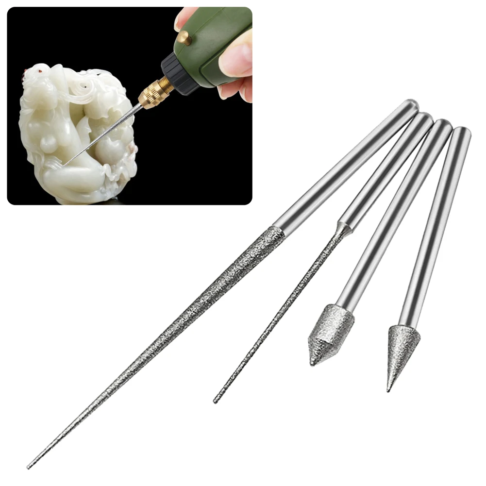 1pc 3mm Gambo Diamante Rettifica Testa Rettifica Punta Dell'ago Burr Mini Trapano Per Il Metallo di Vetro Giada Incisione Foratura Intagliare Strumento