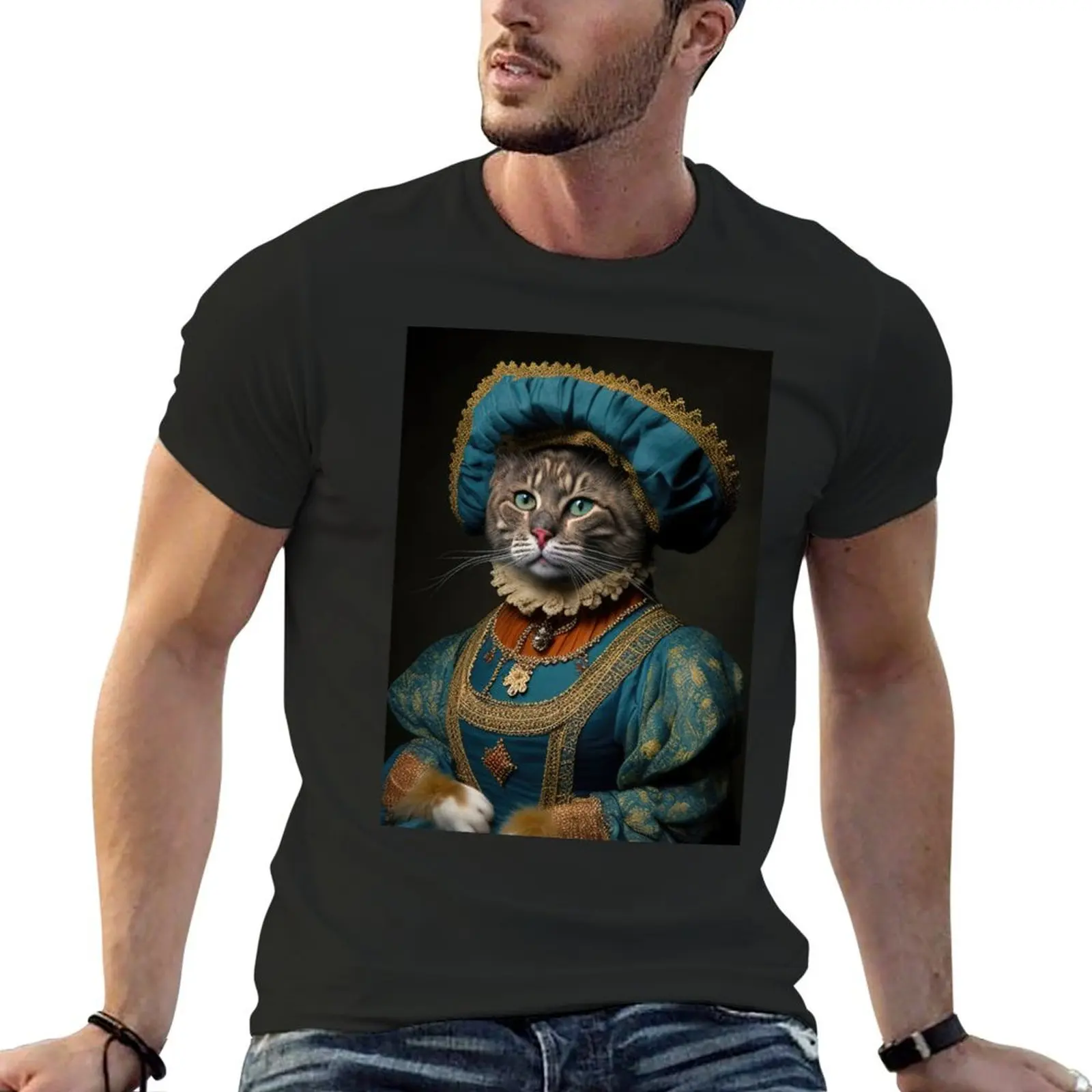 Anthropomorphic cat wearing clothing from the middle ages T-Shirt custom t shirt vintage graphic tee funny t shirts for men