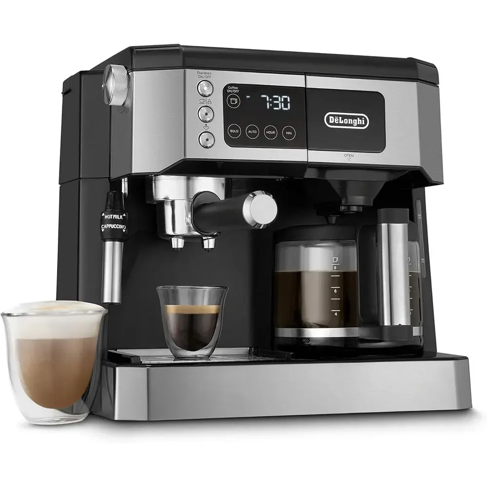 

UPGRADED All-in-One Combination Coffee Maker & Espresso Machine + Advanced Adjustable Milk Frother for Cappuccino & Latte + Glas