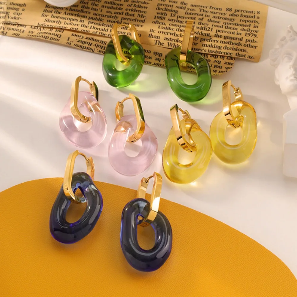 New Titanium Stainless Steel Circle Hoop Multi-color Irregular Coloured Glaze Circle Middle-aged Classic Earrings for Women