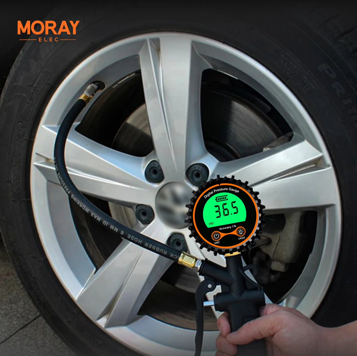 Moray ME267P 200psi مع علبة مطاطية LCD أجهزة إرسال الضغط الرقمية قياس ضغط الإطارات مقياس الضغط الرقمي #5