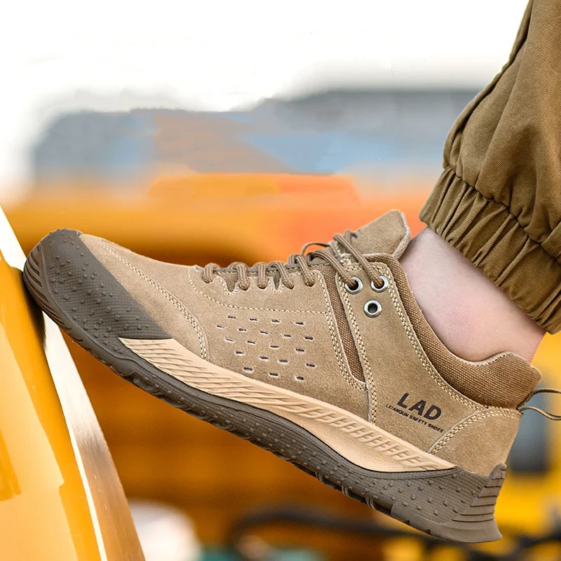 mens fashion breathable steel toe caps working safety shoes cow suede leather worker boots tooling security sneakers protection