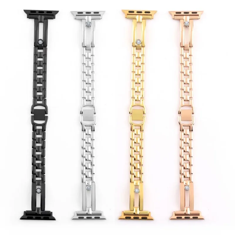 アップルウォッチ用スリムメタルバンド,ステンレススチール,iwatch用,ダイヤモンドブレスレット,ラグジュアリー,49mm, 8、7、41mm, 45mm, 6、5、4se, 44mm 42mm, 38mm, 40mm