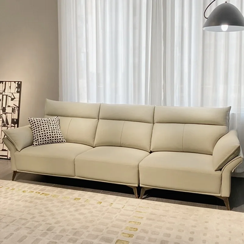 

Living room furniture Italian minimalist leather sofa living room high backrest atmosphere head cowhide