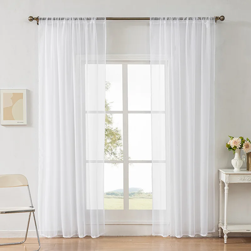 White Tulle Chiffon Curtains For BedroomLiving Room Decoration Hanging Rings Semi Blackout Mesh Drapes Tube Window Curtains