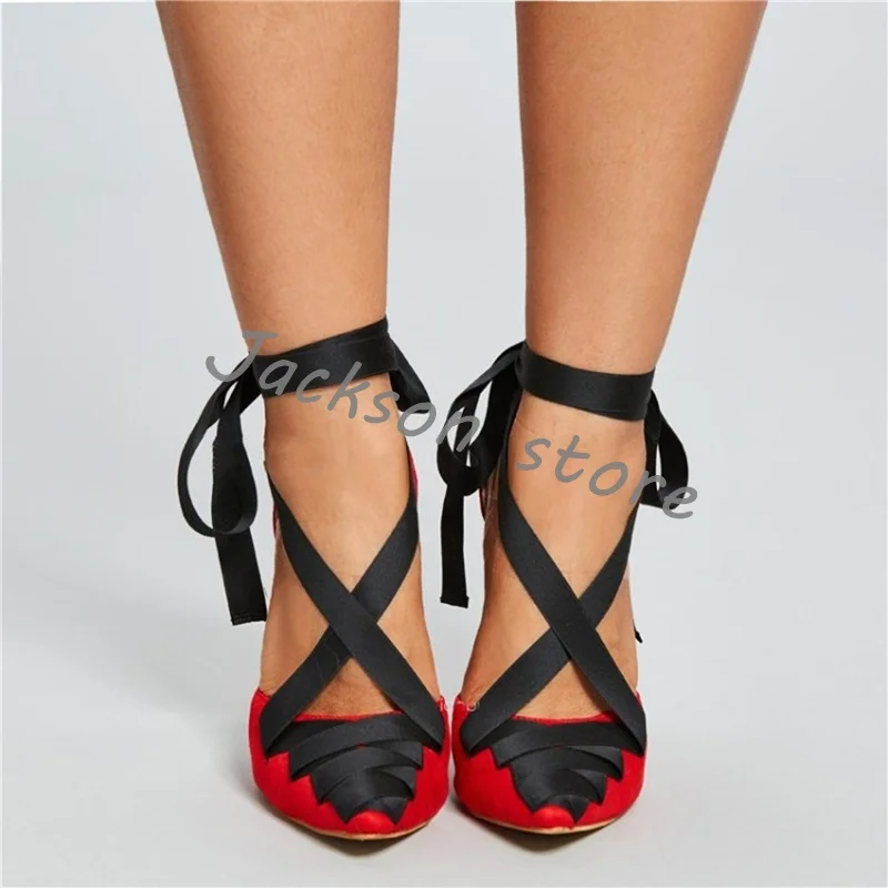 Pointed Red Sexy Strappy Women Pumps Cross Strap Stiletto High Heel Sandals Elegant Wedding Dress Shoes Banquet Lady Shoe