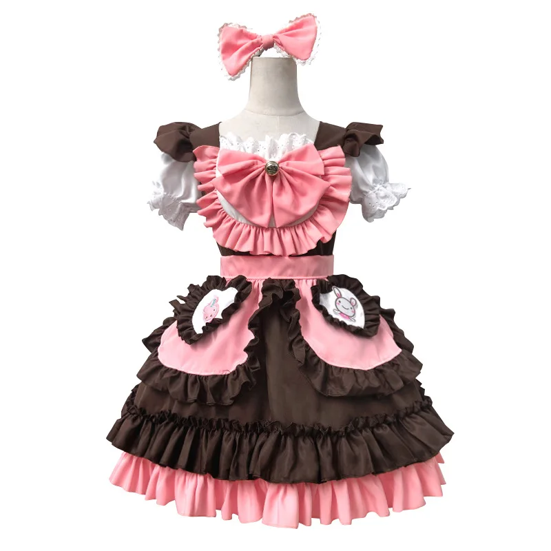 

Adult Women New Japanese Clothes Lolita Maid Outfit Cartoon Rabbit Cute Short Sleeved Dress with Apron Slimming Y2k Suit