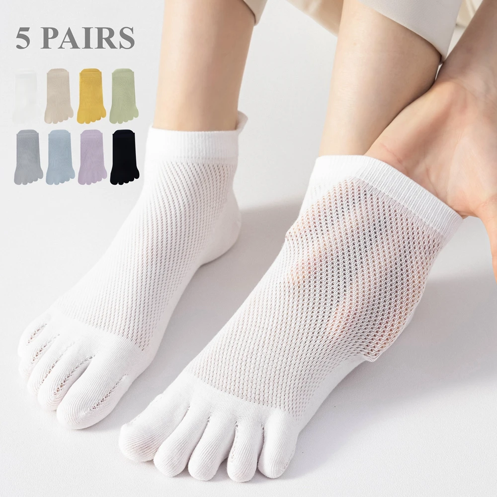 

5 Pairs Summer Mesh Ankle Socks Women Five Finger Socks High Quality Cotton Low Cut Toe Socks Sports Cute