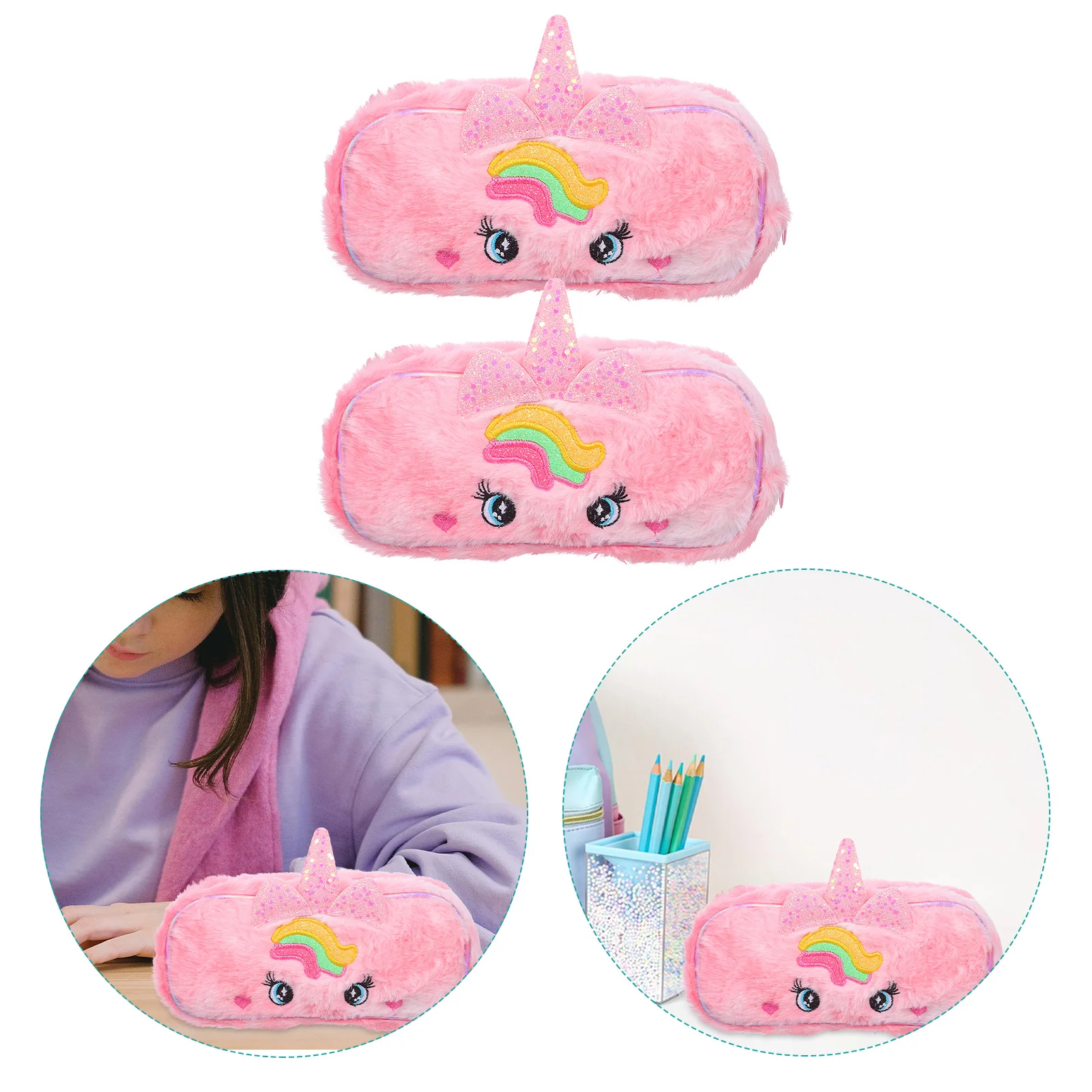 

2 Pcs Pencil Case Holder Cute Girl School Supplies Vertical Student Pouch