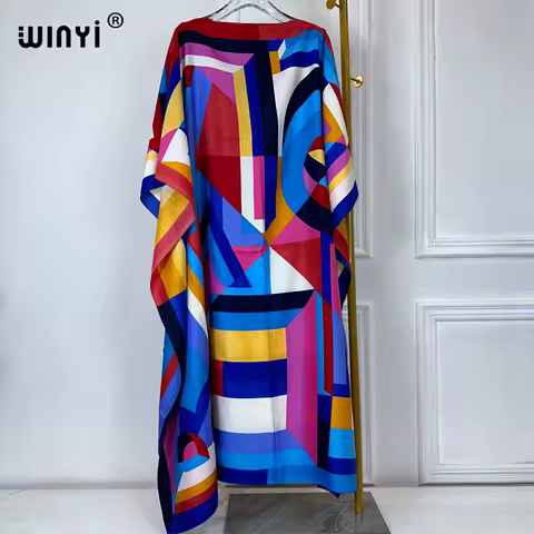 WINYI summer kaftan African Women Boho print Beach abaya dubai luxury Maxi Dress abaya muslim woman dubai Fashion evening dress