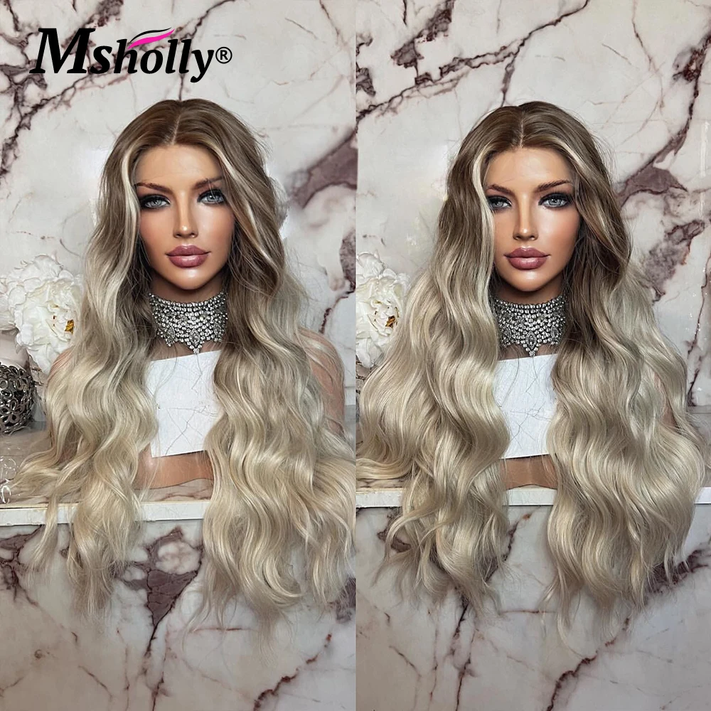 

30 Inch Gradual Grey/Ash Blonde Lace Front Wig Human Hair Transparent Lace Front Wig Body Wave 13x4 Lace Front Dark Root Wigs