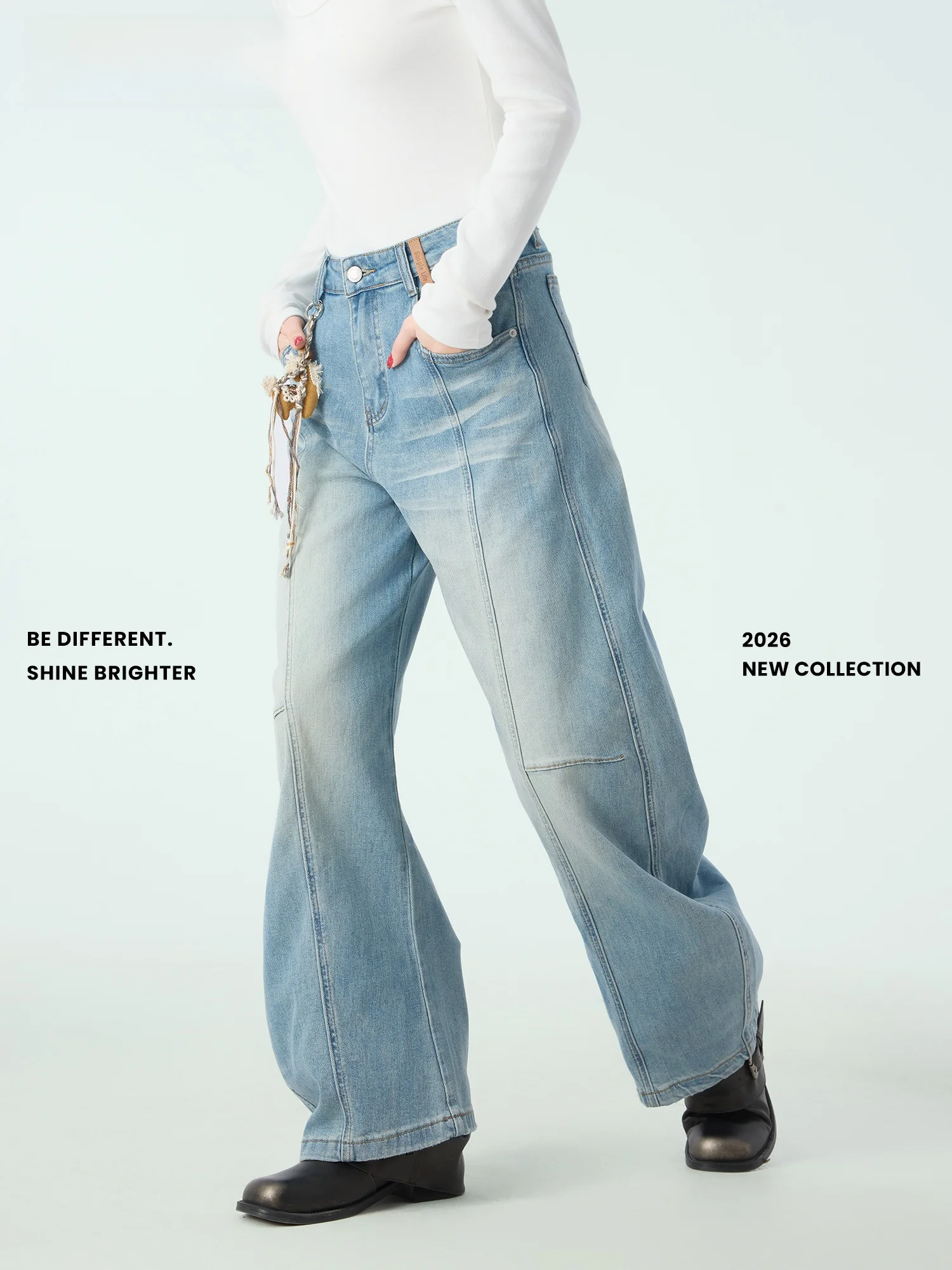 

High Waist Wide Leg Jeans Women's Faion Light Blue Spring New Sle Loose Fit Cotton Denim Pants Trendy Ladies Trousers